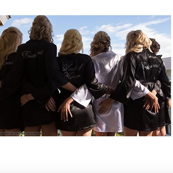 Black Rhinestone Diamante Bridesmaid Satin Robe - Picture 2 of 9